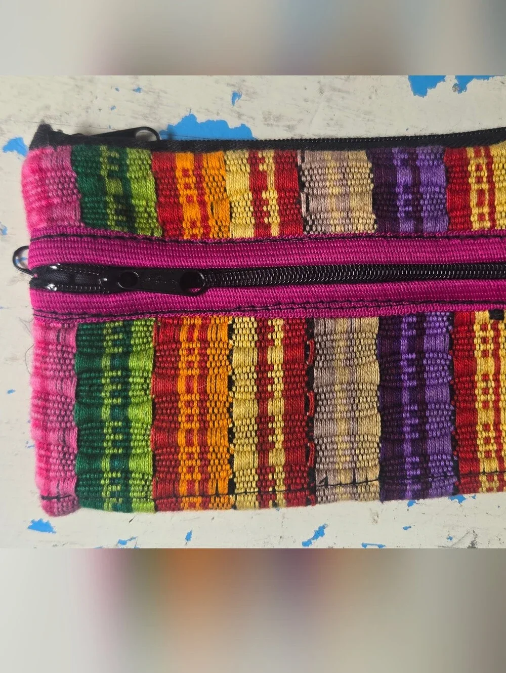 Guatemalan Handwoven Multicolor Stripe Clutch Bag - Vibrant Pink Trim